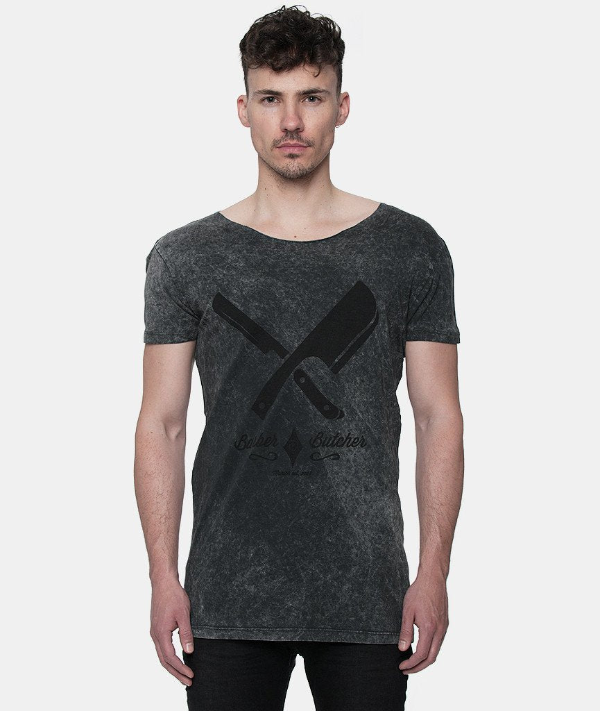 BARBER & BUTCHER CUTTED NECK t-shirt by Distorted People