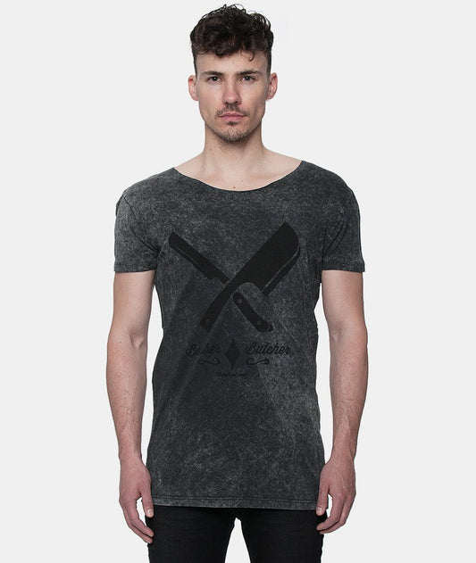 BARBER & BUTCHER CUTTED NECK t-shirt by Distorted People