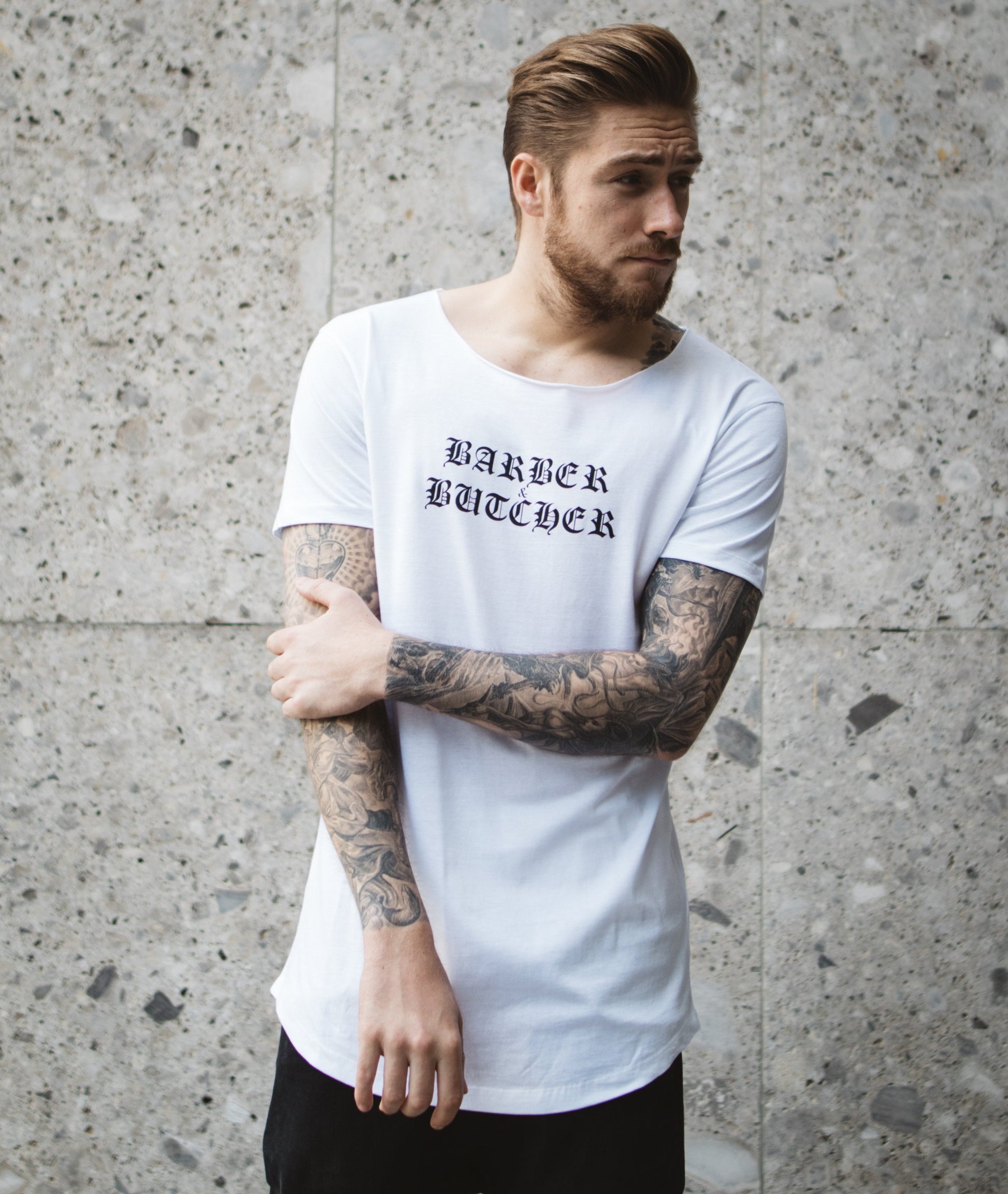 B&B Cutted Neck Lettering long t-shirt by Distorted People