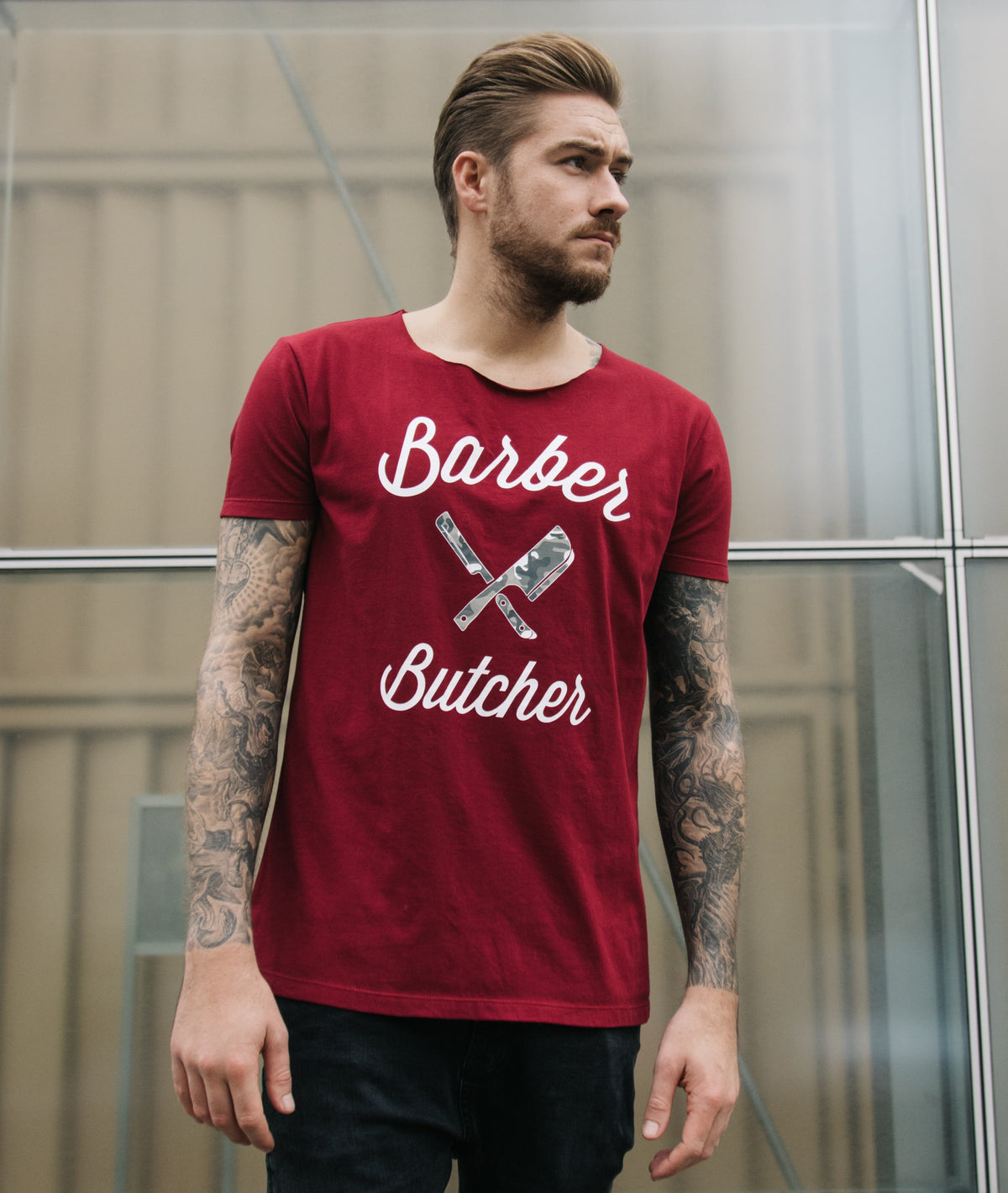 BB Blades Camo Cutted Neck t-shirt by Distorted People