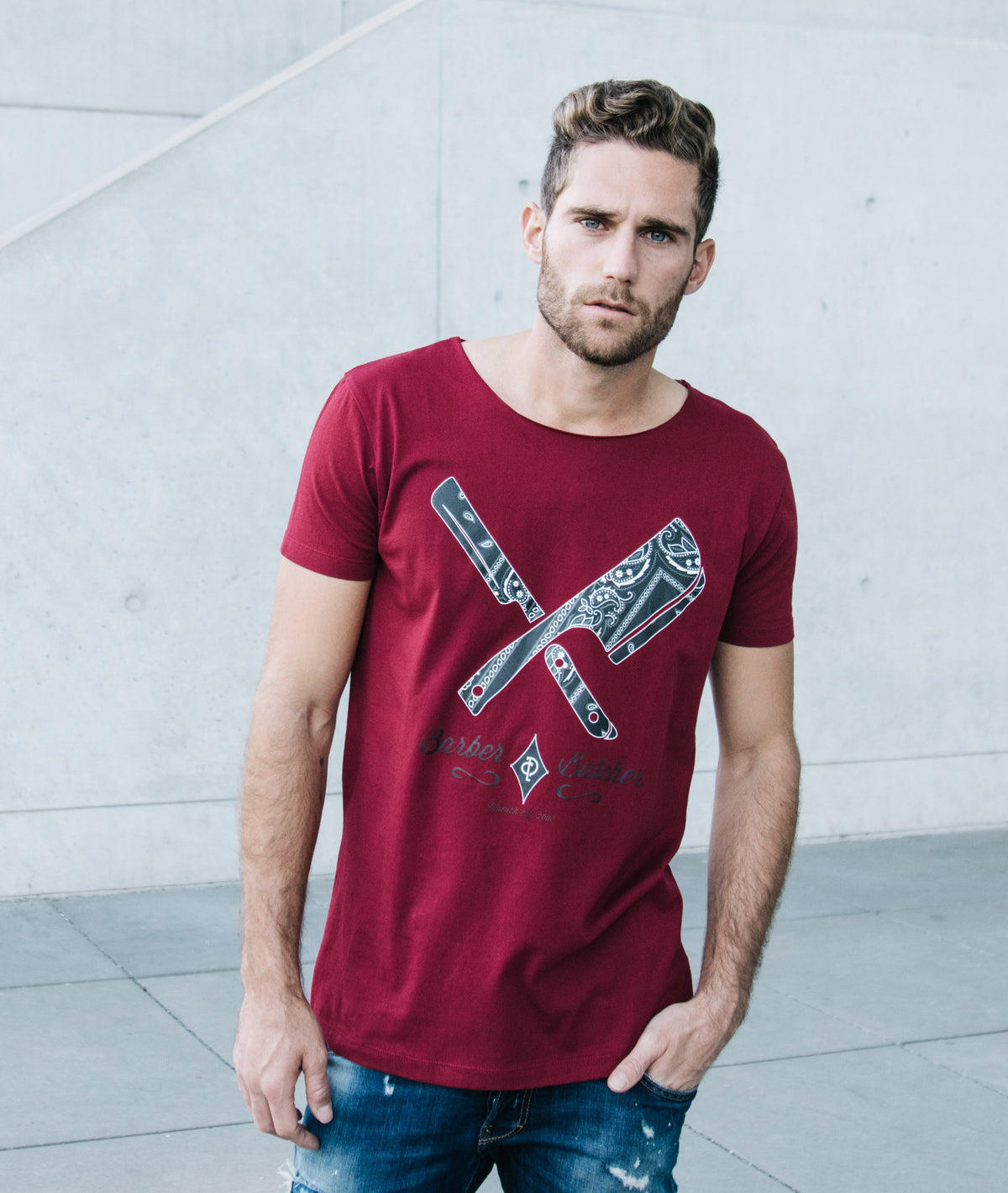 Barber & Butcher Paisley Cutted Neck t-shirt by Distorted People