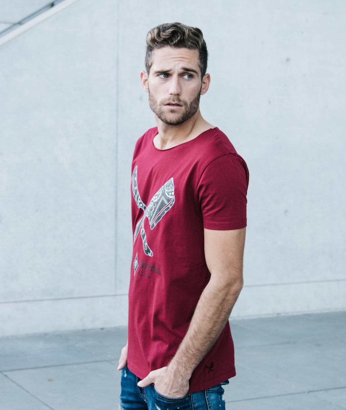 Barber & Butcher Paisley Cutted Neck t-shirt by Distorted People