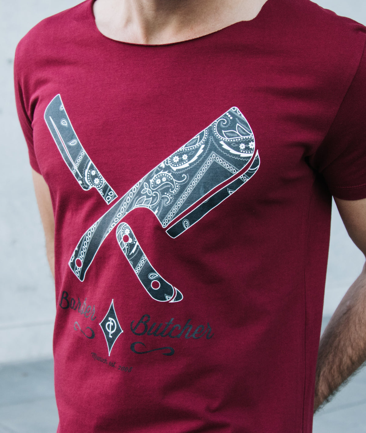 Barber & Butcher Paisley Cutted Neck t-shirt by Distorted People