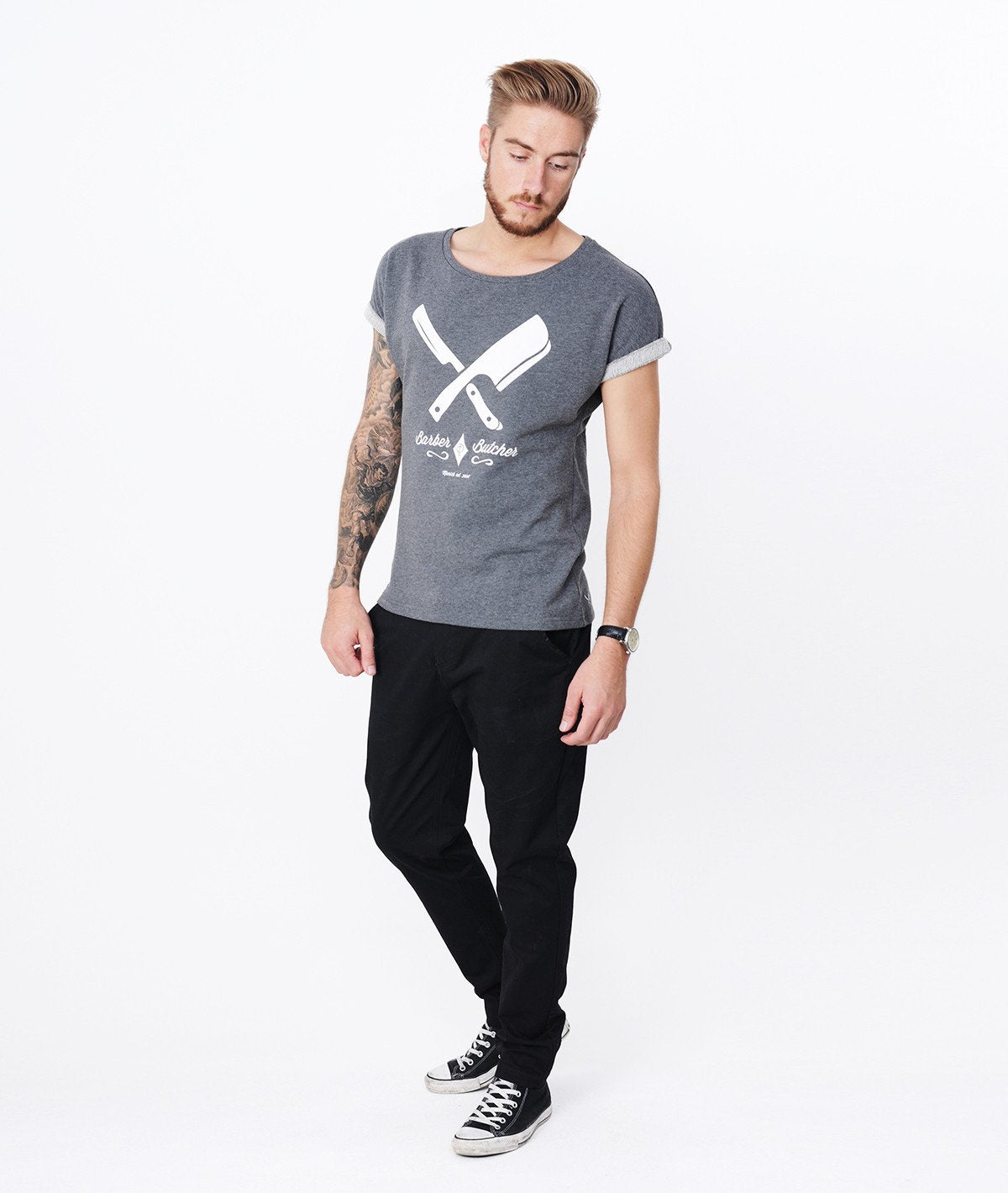 BARBER & BUTCHER grand neck Sweat-T-Shirt by Distorted People