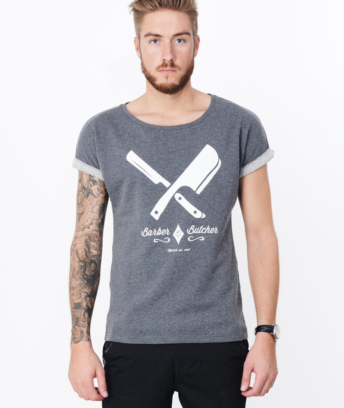 BARBER & BUTCHER grand neck Sweat-T-Shirt by Distorted People