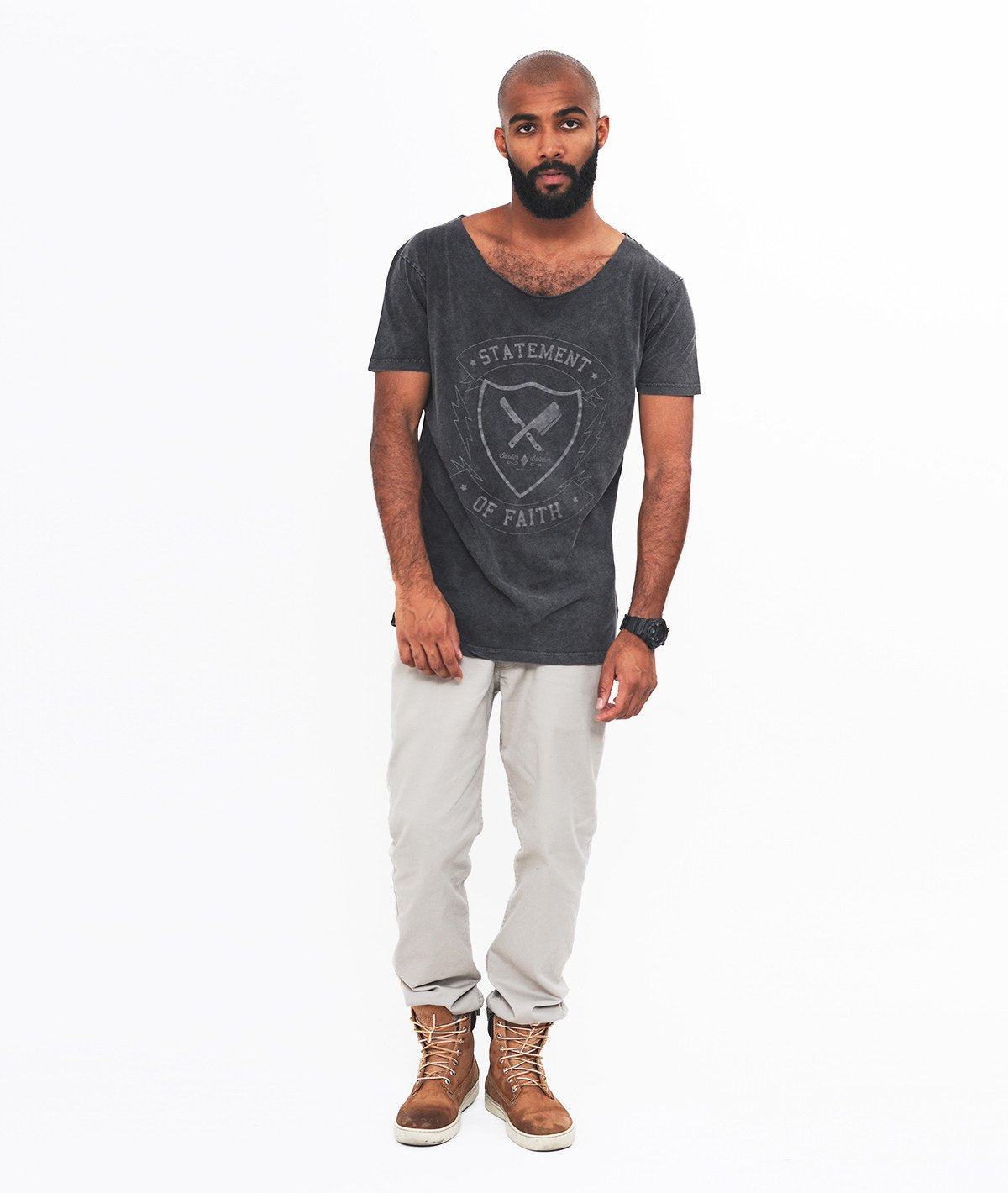 STATEMENT OF FAITH cutted grand neck t-shirt by Distorted People
