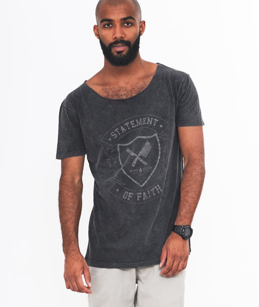 STATEMENT OF FAITH cutted grand neck t-shirt by Distorted People