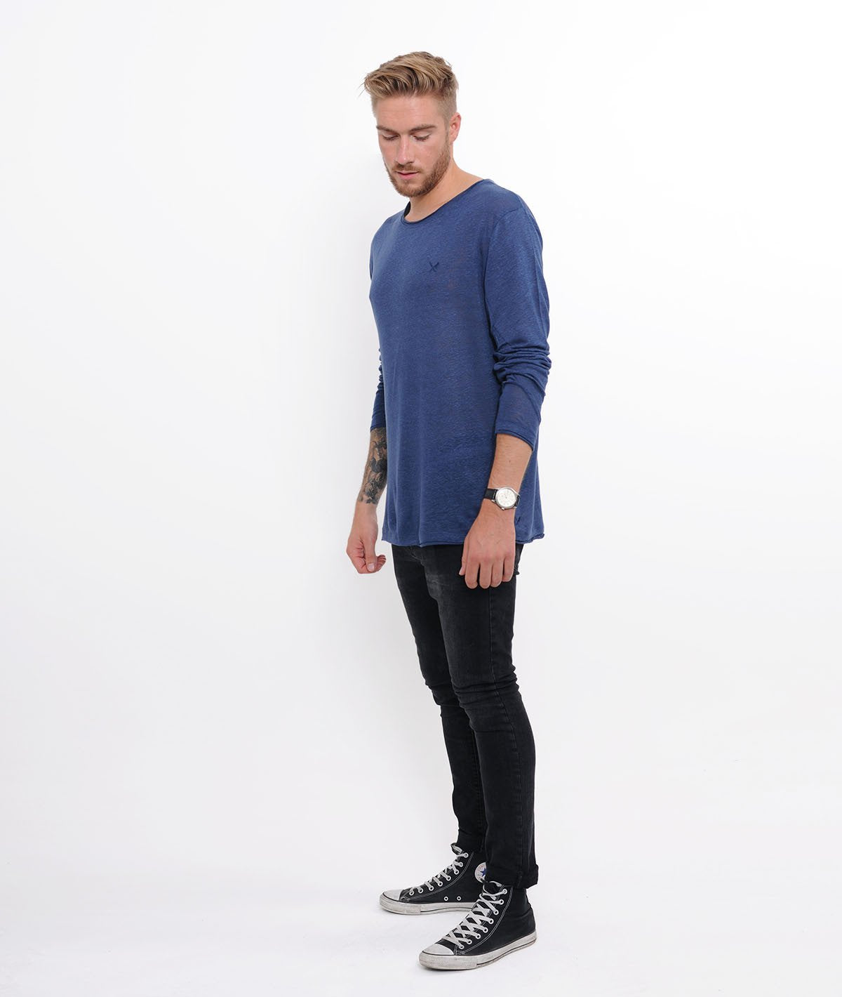 BLADES LEINEN cutted grand neck longsleeve by Distorted People