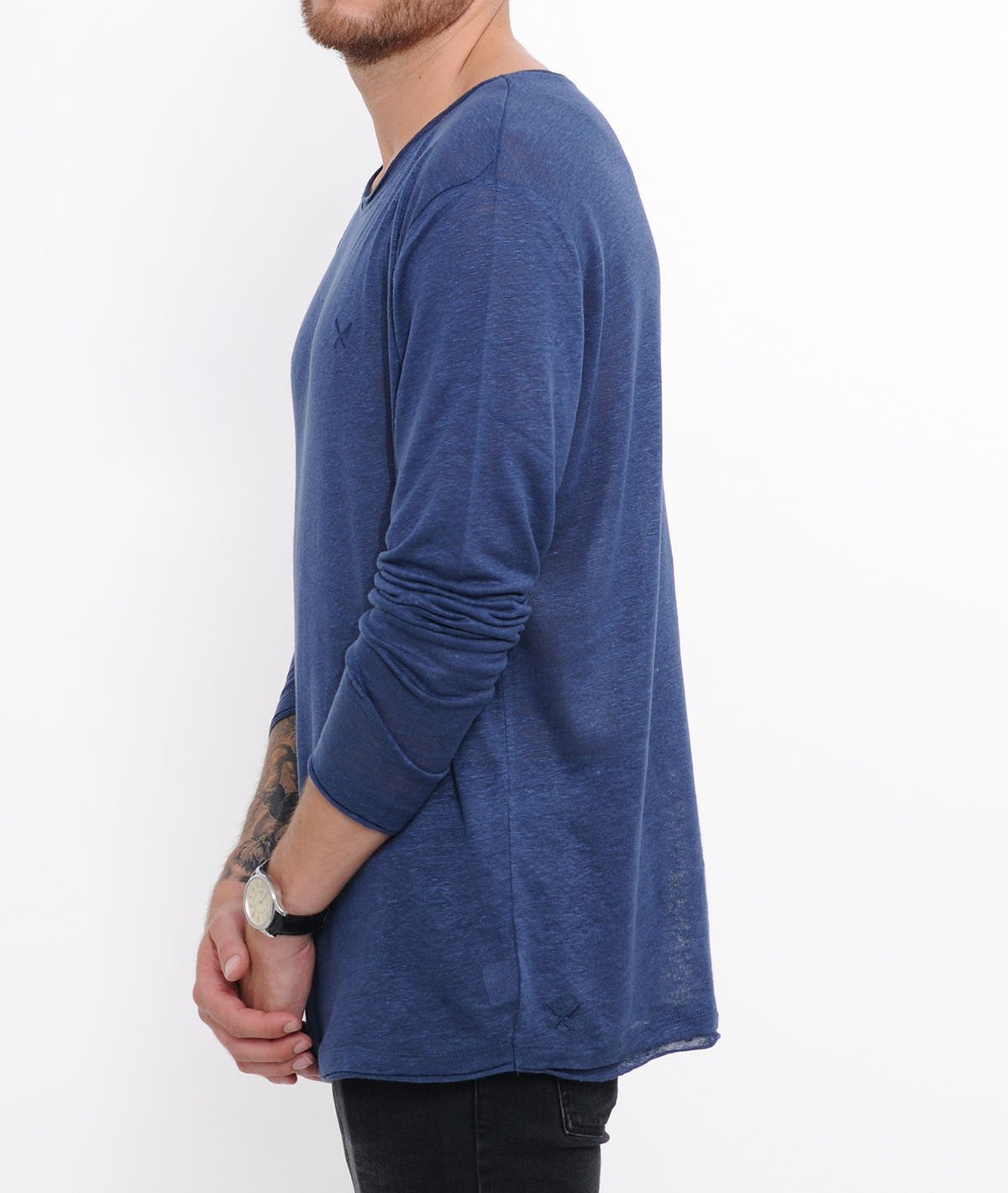 BLADES LEINEN cutted grand neck longsleeve by Distorted People