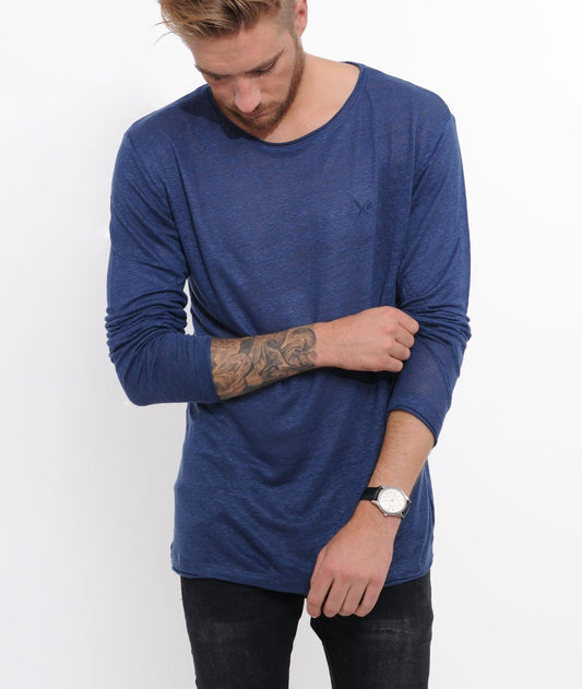 BLADES LEINEN cutted grand neck longsleeve by Distorted People