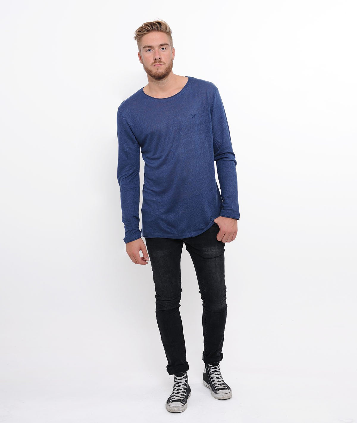 BLADES LEINEN cutted grand neck longsleeve by Distorted People