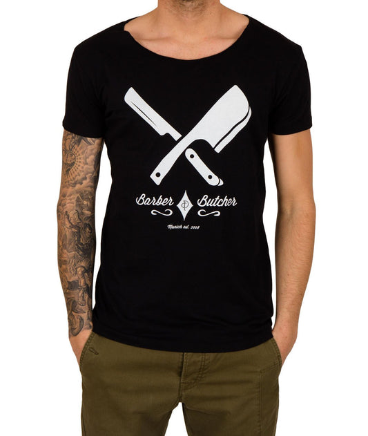 BARBER & BUTCHER cutted grand neck t-shirt by Distorted People
