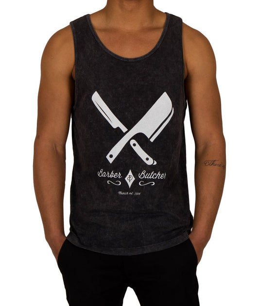 BARBER & BUTCHER grand neck Tank Top by Distorted People