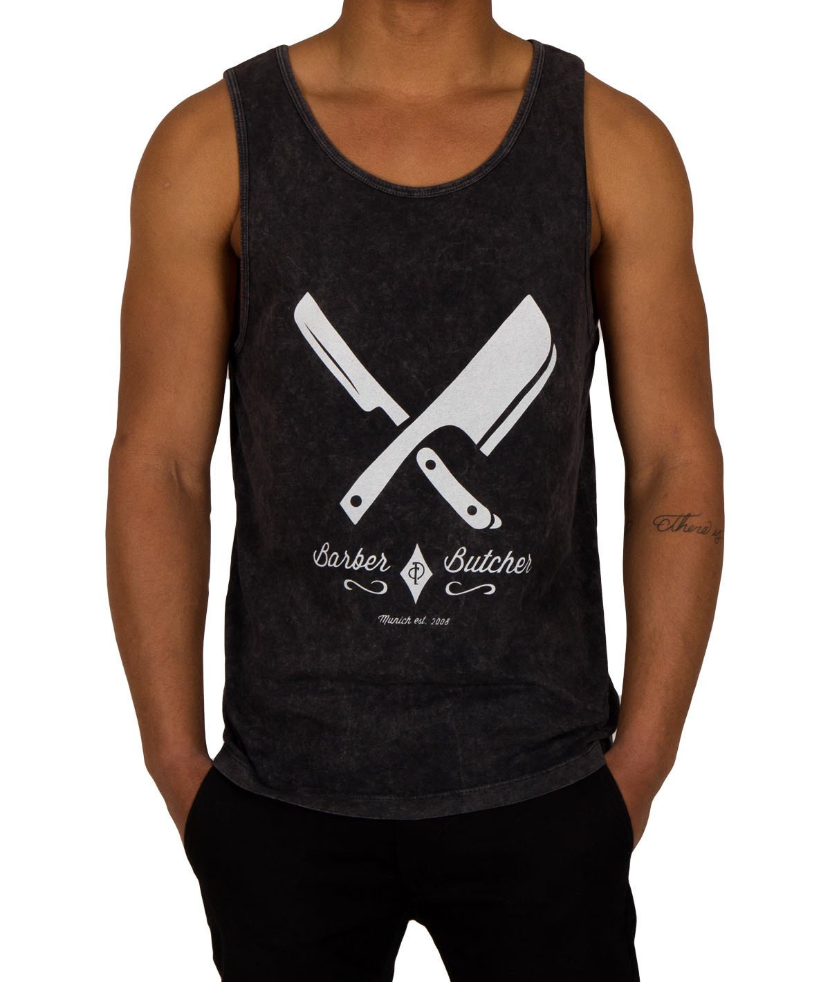 BARBER & BUTCHER grand neck Tank Top by Distorted People