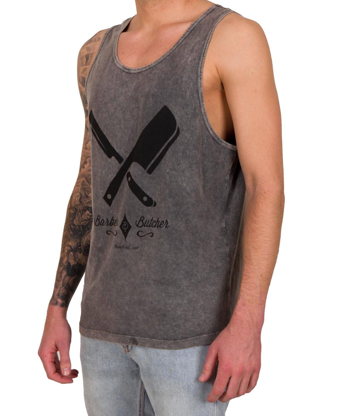 BARBER & BUTCHER grand neck Tank Top by Distorted People