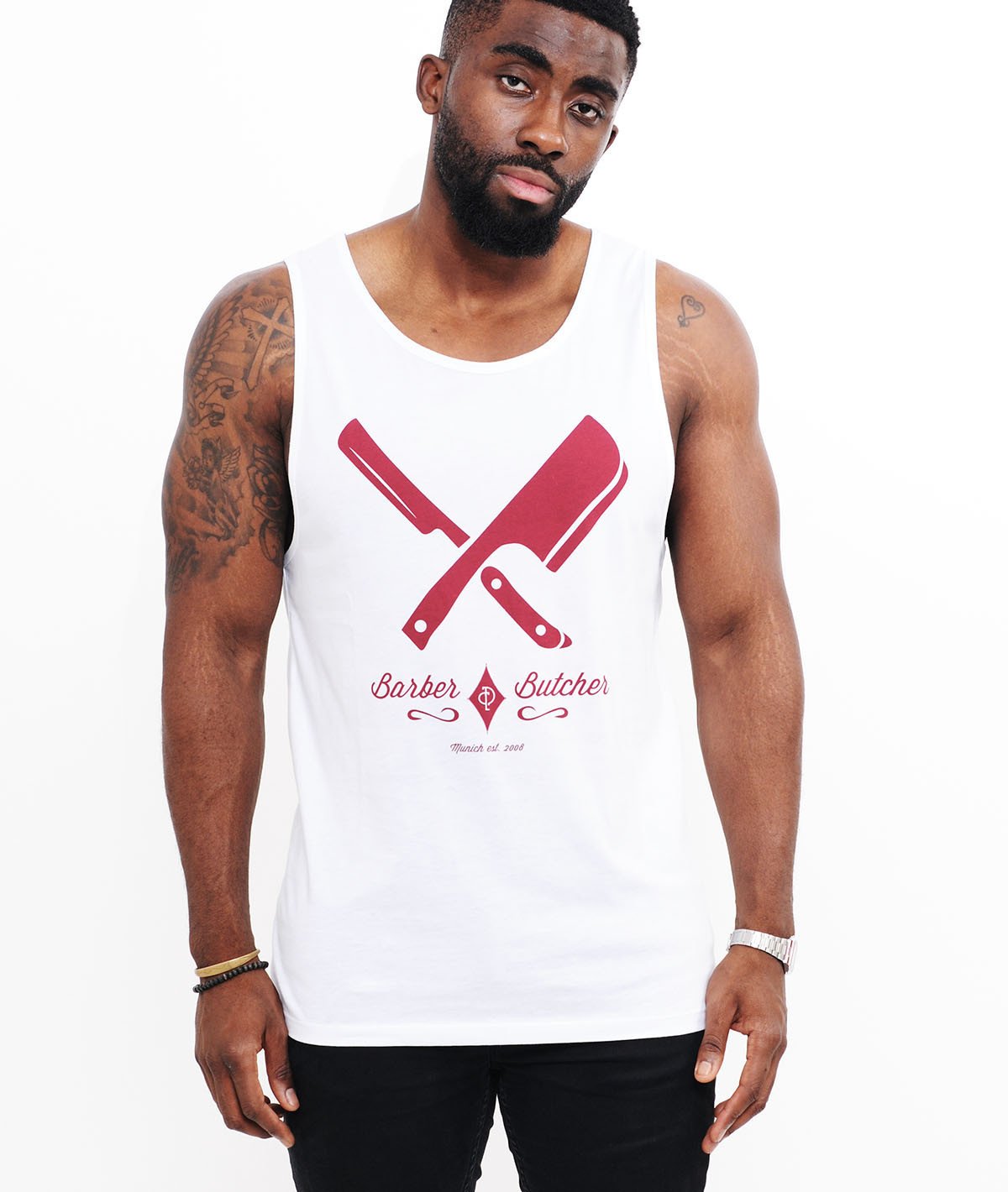 BARBER & BUTCHER grand neck Tank Top by Distorted People