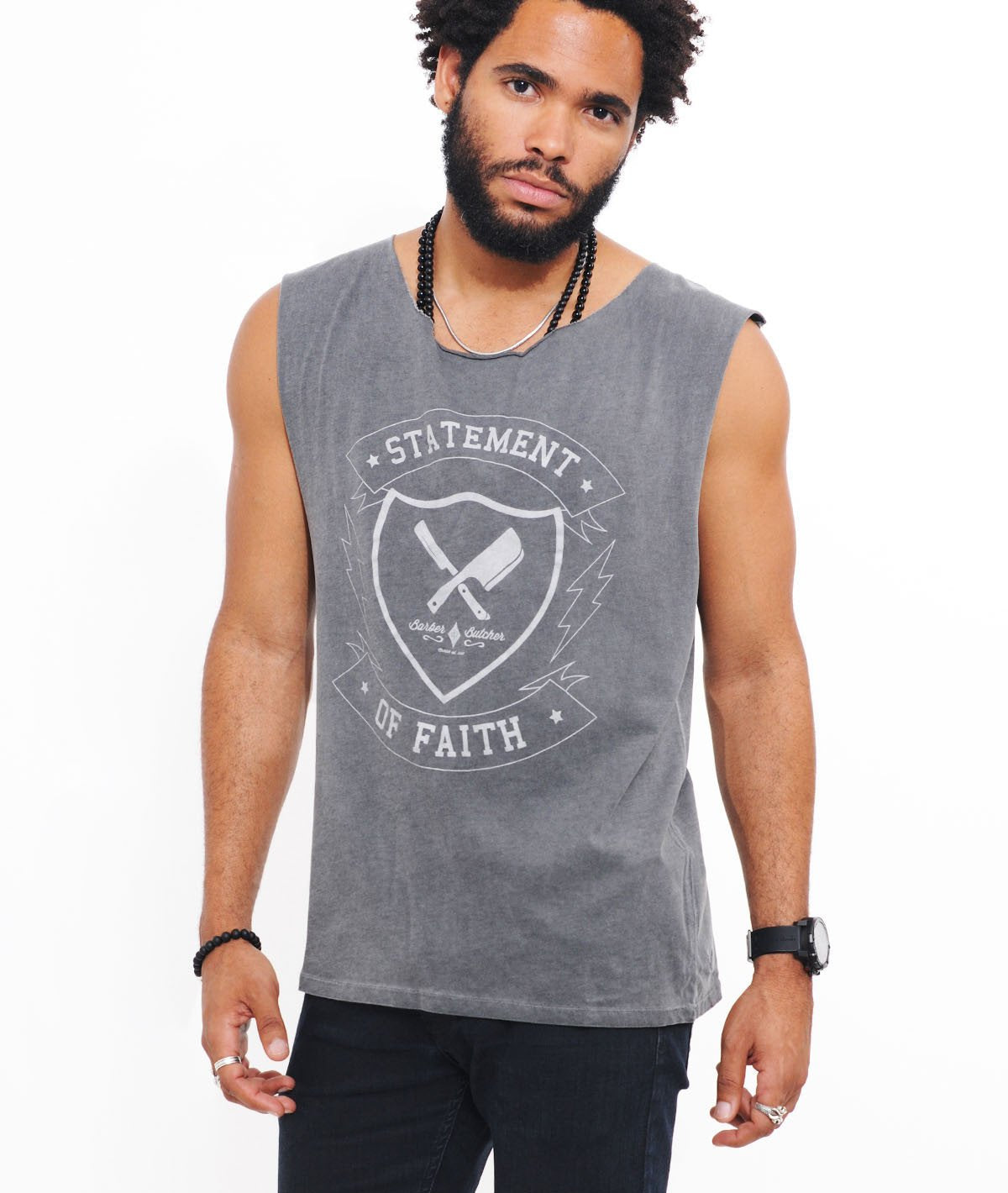 STATEMENT OF FAITH cutted grand neck Tank Top by Distorted People