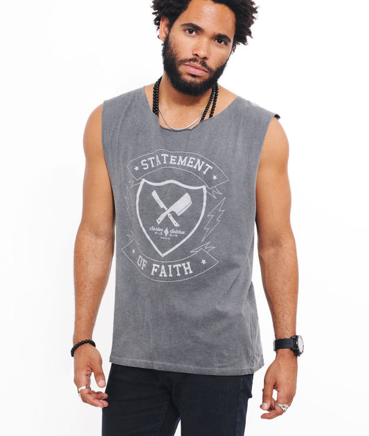 STATEMENT OF FAITH cutted grand neck Tank Top by Distorted People
